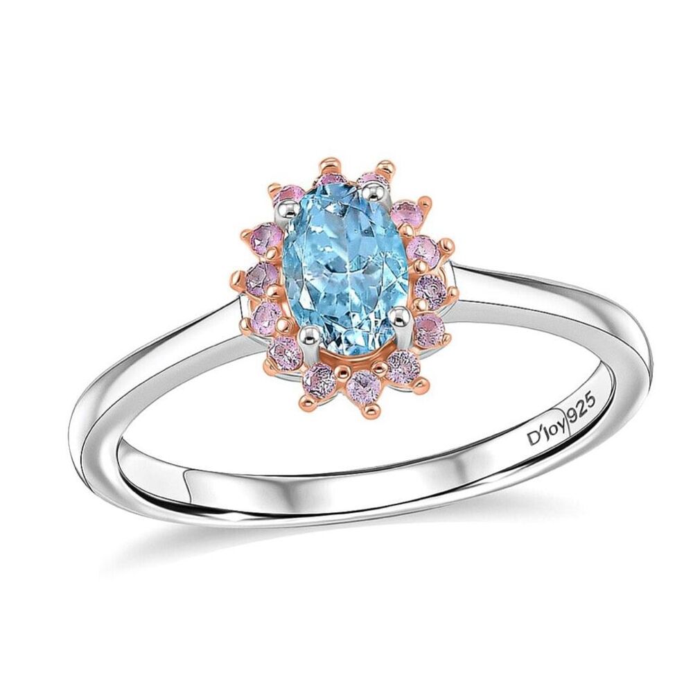 Santa Maria Aquamarine & Pink Sapphire Halo Ocean Blossom Ring Sterling Silver